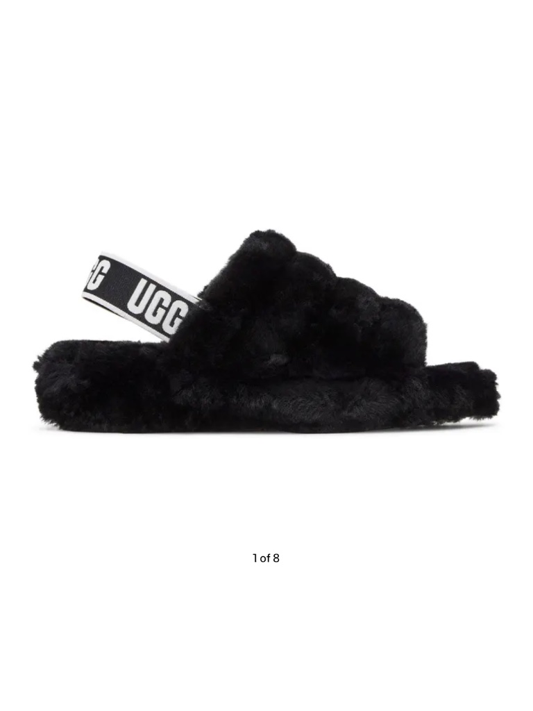 Ugg Women’s Fluff Yeah Black Slides / Slippers With Logo Strap Size 9
